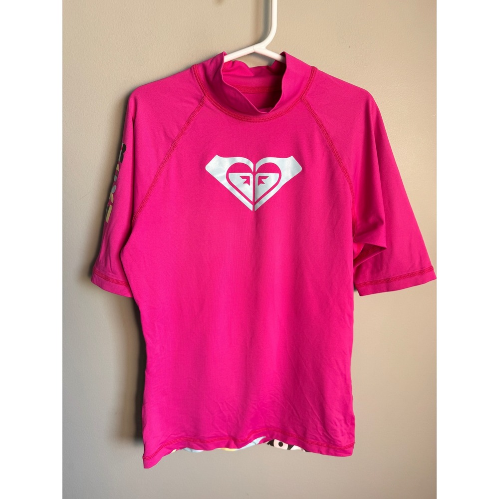 Roxy Girls Pink Rash Guard Swim Top 8 Surf Beach UV Protection Summer